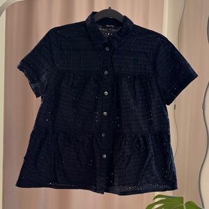 Madewell Navy Eyelet Button-Down Shirt
